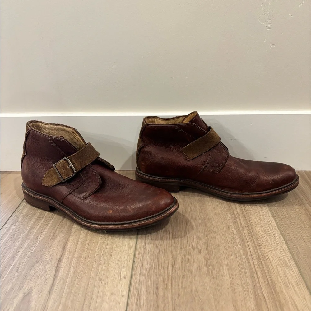 UGG Men's Brown Leather Ankle Boots size 12 buckle strap
